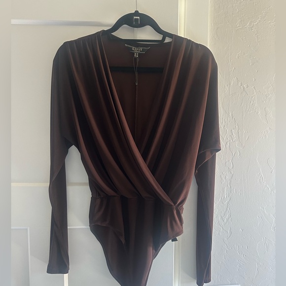 Lipsy Brown Wrap Bodysuit - Picture 13 of 14